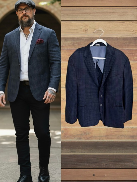 Joseph Abboud Other - Joseph Abboud Men's Blue Plaid Sport Coat Blazer Jacket 2-Button Notch Lapel 50R